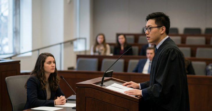 Bar course students in a mock trial exercise