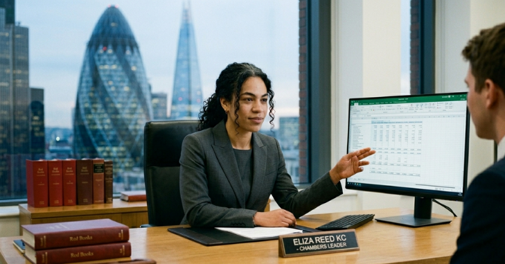 Barrister in court dress holding a case bundle
