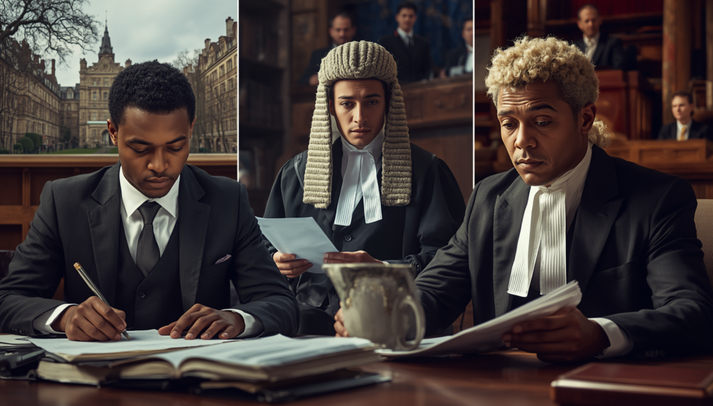 Barrister in wig and gown outside chambers