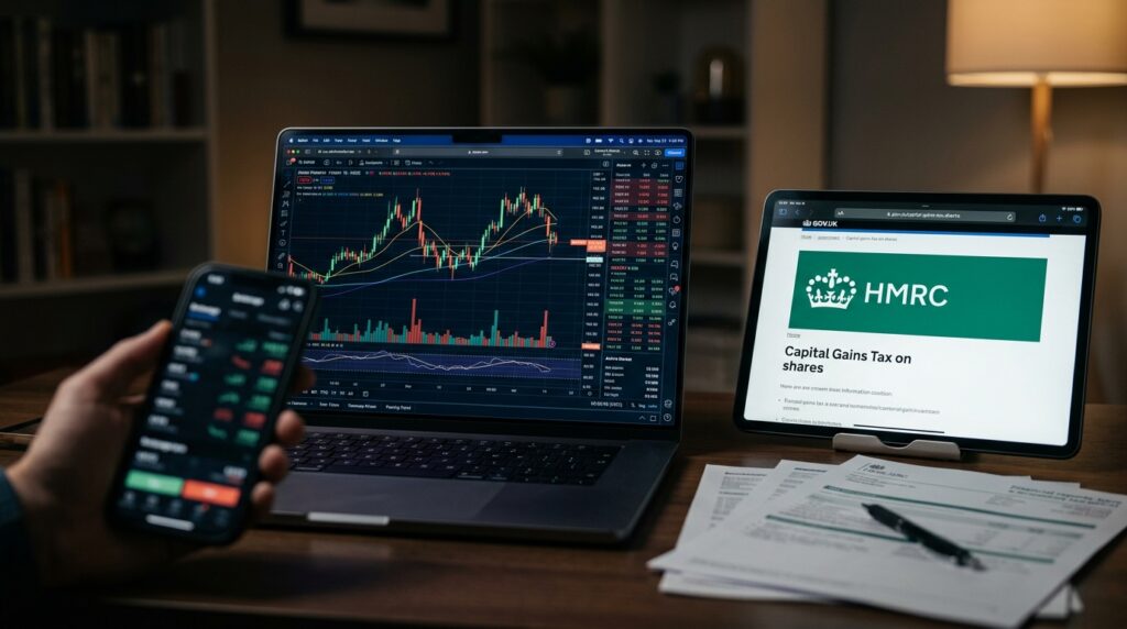 Laptop screen showing a share price chart