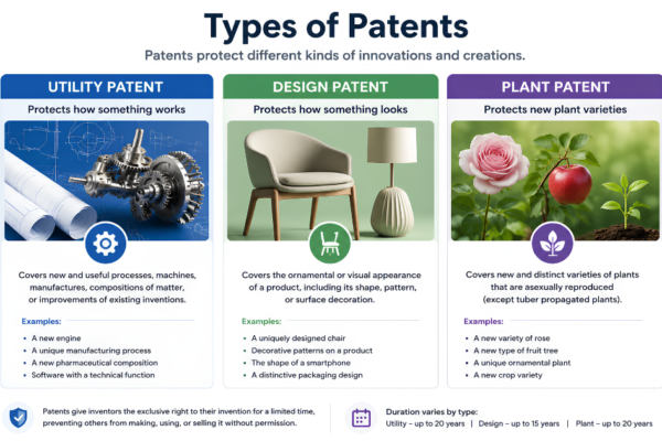 Types of Patents: The Complete 2026 Guide to Utility, Design, and Plant Patents, Filing Process, Costs, Benefits, and How to Choose the Right Patent